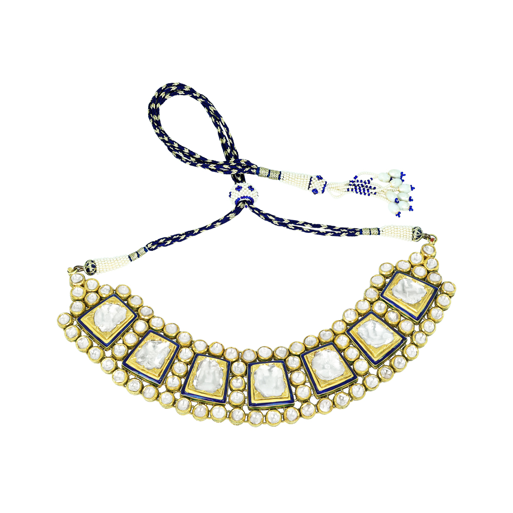 Polki Choker with Blue Enamel Accents